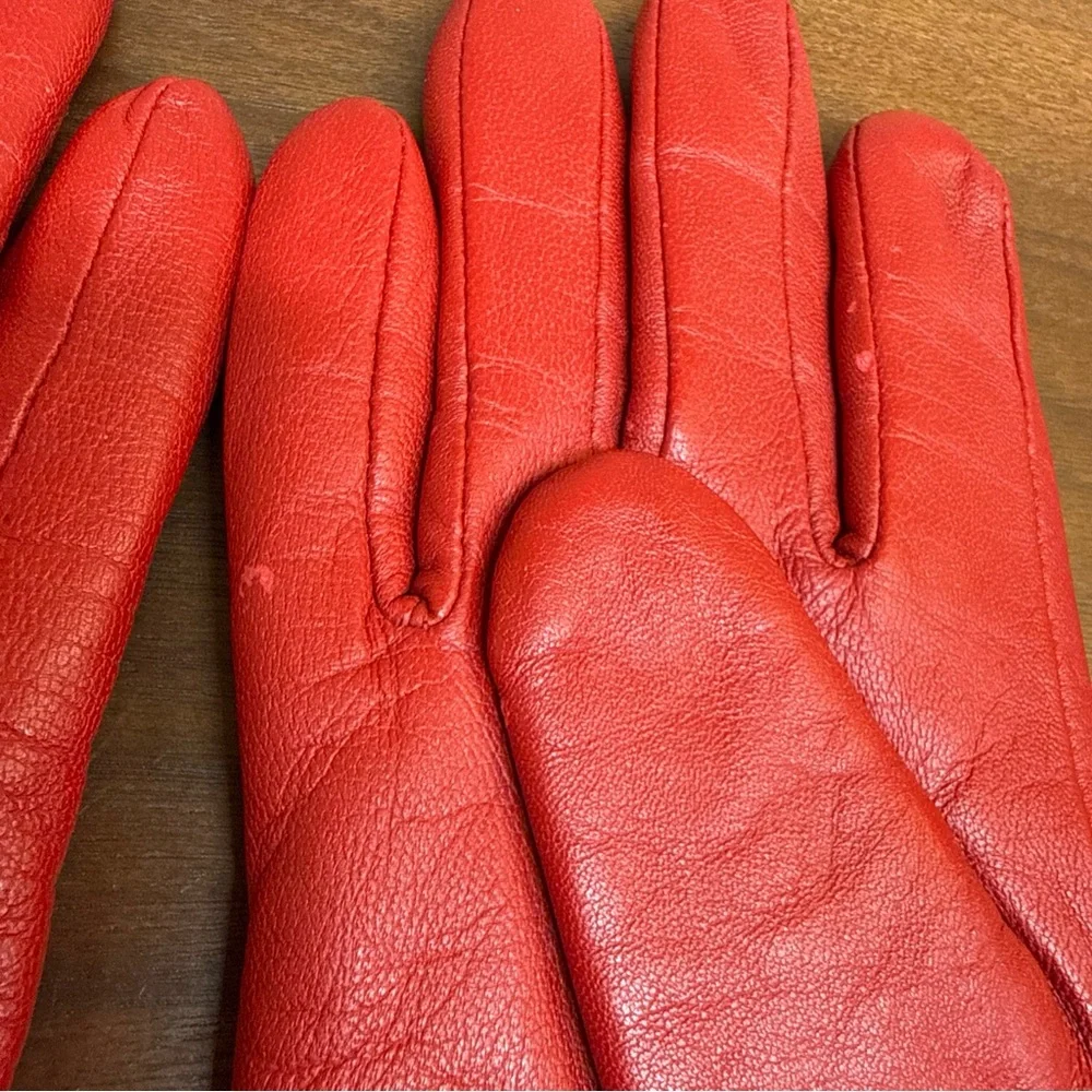 Thinsulate Women’s Genuine Leather Gloves Sz L/XL Red‎ Lined Driving Classic